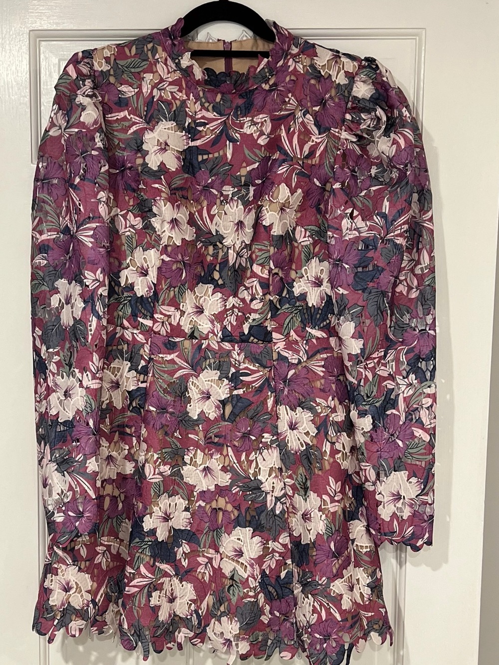 NWT ELLIATT BASTA Long Sleeve, High Collar, Floral, Mini Dress. Rich Purple. Med - Picture 2 of 10